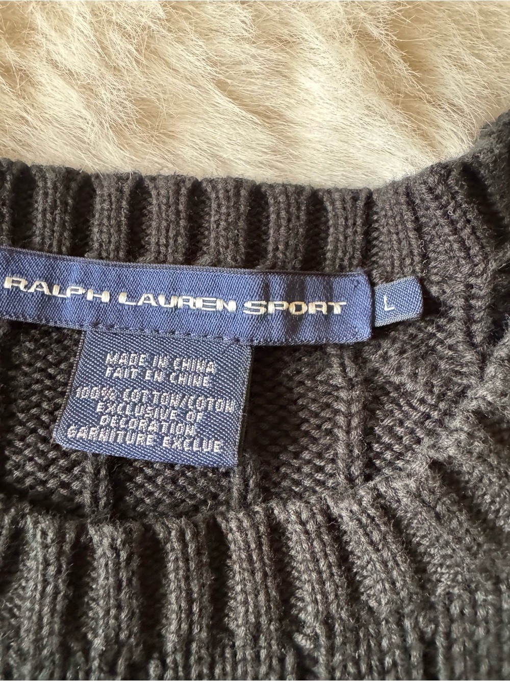 Ralph Lauren Black Cable Crewneck Sweater with Polo Pony - Picture 4 of 13